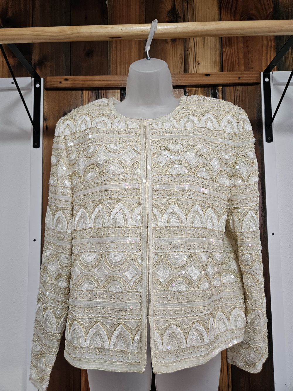 Scala Ivory and Gold Beaded Sequin Jacket